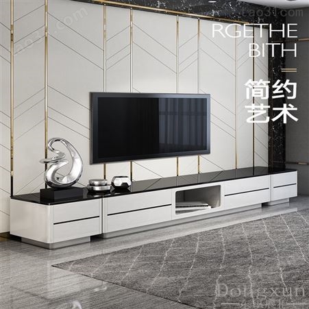 电视柜和茶几组合钢化玻璃简约黑白灰色客厅现代1.8米2电视机台柜客厅边柜地柜定做家具厂